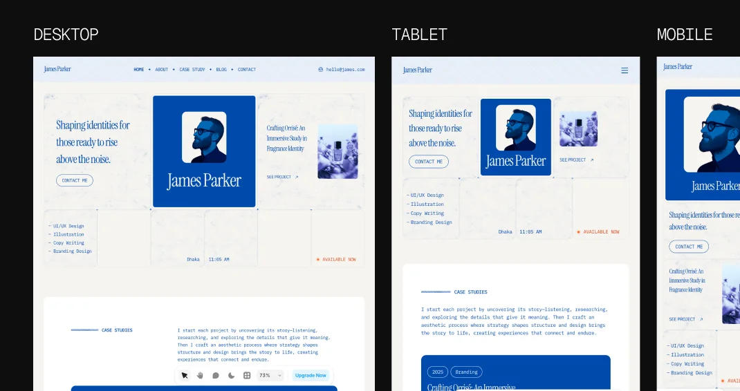Template previewed across desktop, tablet, and mobile